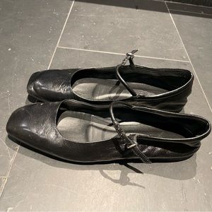 Aeyde Uma Leather Mary Jane Ballerina Flats, black, size 38